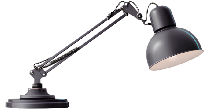  a desk lamp with a long arm, on a white background, in a transparent png format 