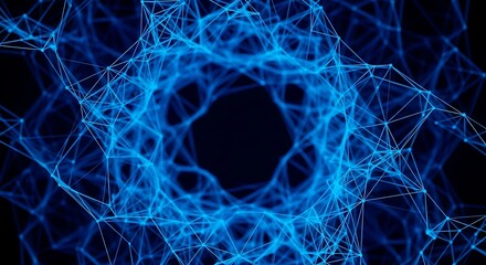 Abstract blue network structure on black background.