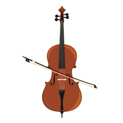 Obraz premium A rich, warm-toned illustration of a cello, angled against a stark black backdrop, showcasing its elegant curves and details.