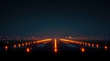 Fototapeta premium Airport runway illuminated at night showcasing lights and markings in a serene evening atmosphere