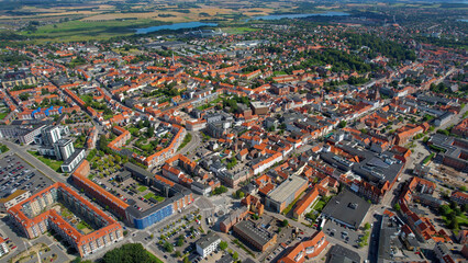 A panorama Aerial view around the old town in the city of  Horsens in Denmark on s sunny summer noon