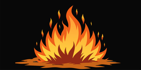 This brightly lit campfire looks warm and inviting. It evokes feelings of adventure and comfort. Red, orange, and yellow flames dance in the darkness of the night.
