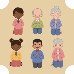 Diverse People Praying.