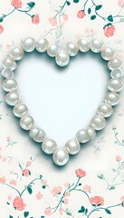 Obraz premium Elegant heart shape crafted from lustrous pearls, surrounded by delicate floral motifs, perfect for romantic themes.
