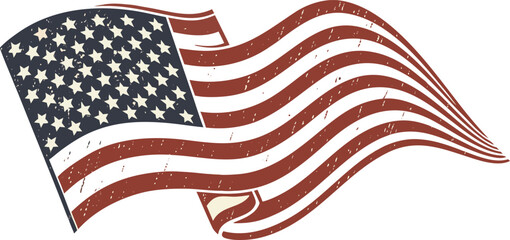 Retro style american flag waving gracefully with stars and stripes in motion vector