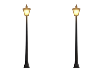 Street light pole illuminated at night, enhancing urban ambiance and safety in the surroundings