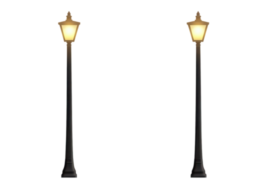 Street light pole illuminated at night, enhancing urban ambiance and safety in the surroundings