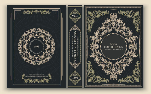 Vector. Elegant vintage ornamental cover. Black background with golden elements. Stylish and strict composition, suitable for classic works or collectible editions.