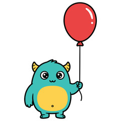 Cute monster holding red balloon, perfect for kids and fun projects