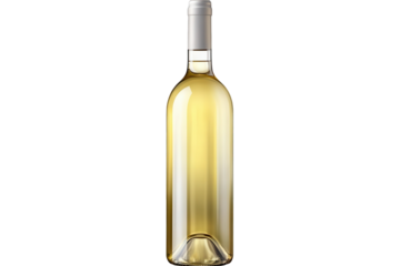 Elegant bottle of white wine with a transparent background showcasing its light golden hue and classic design
