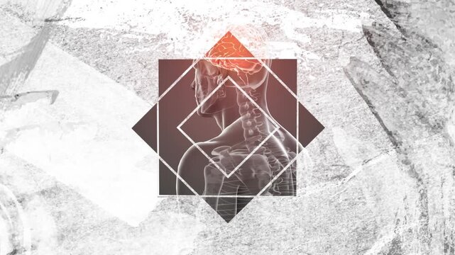 Animation of rhombus and square and abstract texture over human representation
