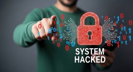 Digital security breach red padlock binary code cybersecurity