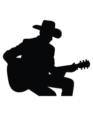 Silhouette of a cowboy playing an acoustic guitar music western vector illustration silhouette vector illustration white background