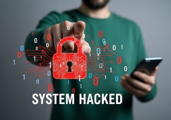 Cyber security breach red padlock binary code data breach