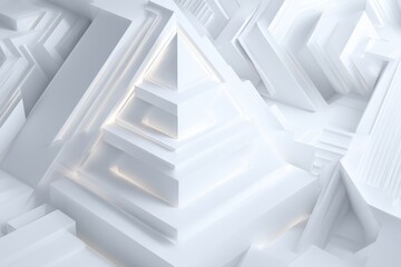 Geometric design with layered shapes in a white tech background creates a modern, minimalistic aesthetic for digital use or branding purposes