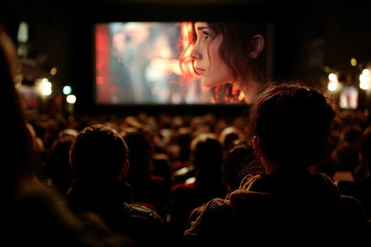 Crowd gathers to enjoy a cinematic experience at a local theater on a cozy evening