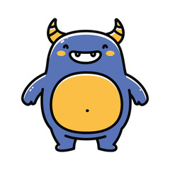 Cute cartoon monster with horns ready for fun and playful design