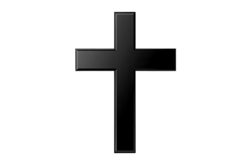 Black simple Christian cross design on transparent background for religious symbolism and artistic representation