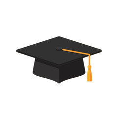 A simple, flat design illustration of a graduation cap on a black background.