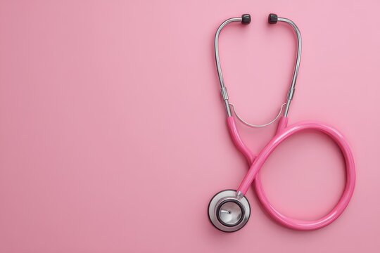 Medical stethoscope on a pink background for health and wellness promotions in clinics, hospitals, or educational materials