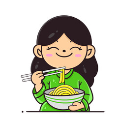 girl eating noodles transparent vector