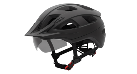 Sleek matte black cycling helmet providing optimal head protection with clear detachable visor for outdoor sports and adventures.