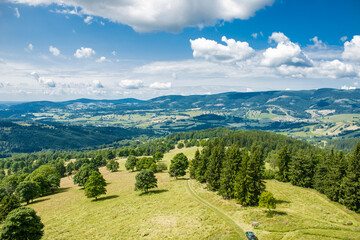 The Sudetes landscape seen from the Dalimilova rozhledna observation tower. Eastern Sudetes.