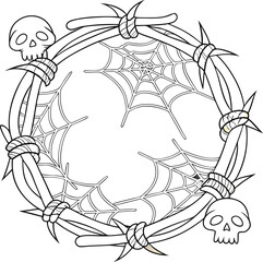 Retro art vector sketch illustration of an abstract floral design with a vintage spider