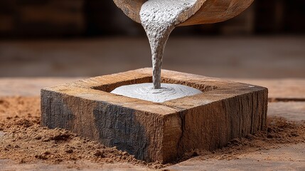 Construction worker pouring cement into block gaps at building site industrial setting close-up view for effective building techniques