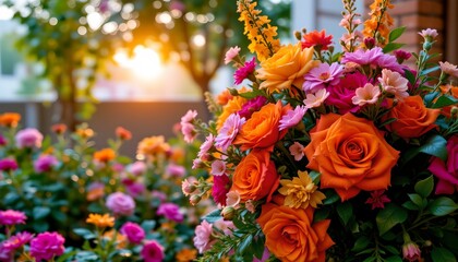 Vibrant Floral Bouquet Lush Garden with Cinematic Lighting