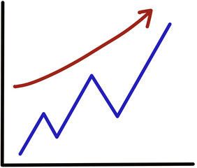 Colorful hand-drawn uptrend graph illustration showing growth and success. Perfect for business reports, marketing, and presentations.