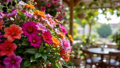 Vibrant Floral Bouquet with Garden Window and Sunlight