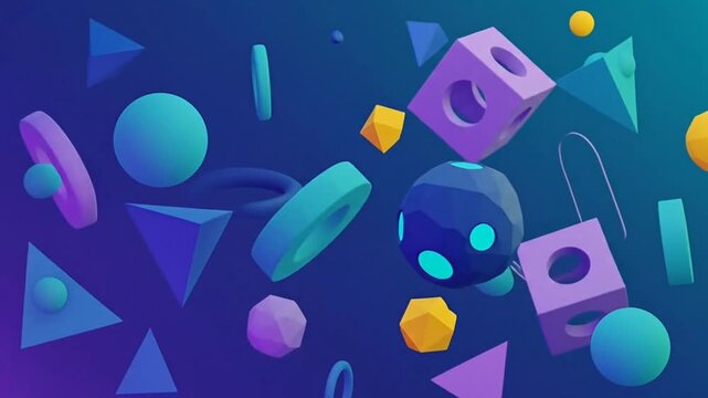 Colorful Abstract 3D Geometric Shapes Floating Digital Background