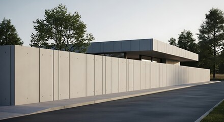 Fototapeta premium Beige Modern Fence and Contemporary Building.