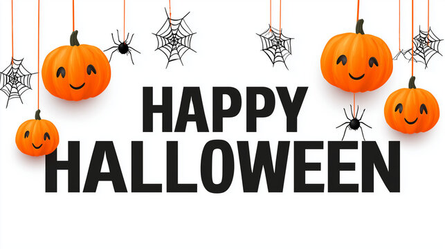 Halloween Pumpkins and Spiders: A playful scene of smiling pumpkins and eerie spiderwebs celebrate Halloween, evoking joy and a touch of spookiness in this festive season.