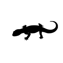 Fototapeta premium Solid black salamander crawling silhouette logo symbol vector illustration design sign icon character on white background.
