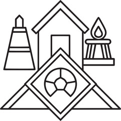 Hazard safety outline vector illustration, line art