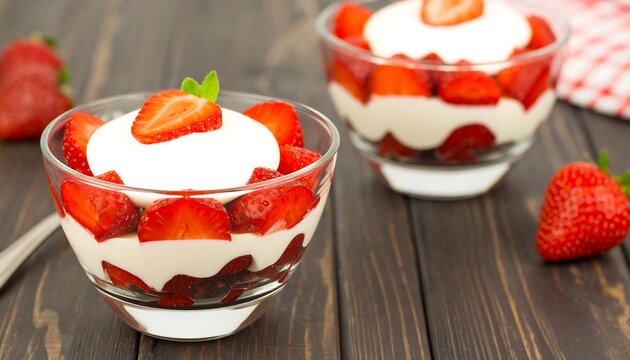 Strawberry dessert in glass bowls
