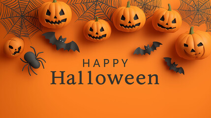 Spooky Season Festivities: Embrace the spirit of Halloween with festive pumpkins, bats, and cobwebs against an autumnal backdrop.