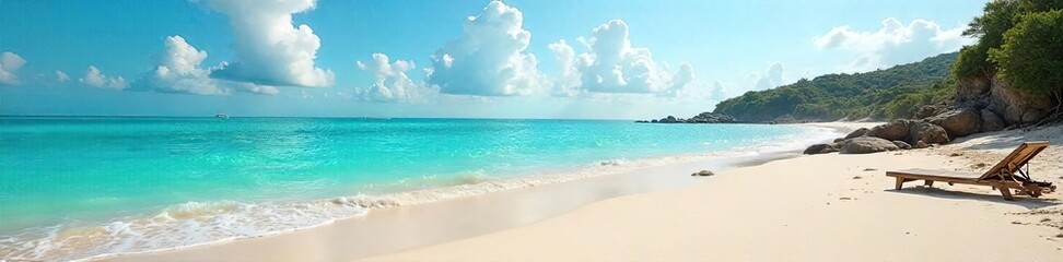 Obraz premium Serene coastal scene featuring soft sand, turquoise water lapping gently at the shore, and a dramatic sky overhead Perfect for travel, vacation, and nature themes , nature, rock, sea