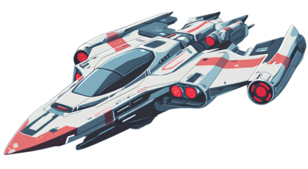 futuristic spaceship, in the style of cartoon style with transparent background.