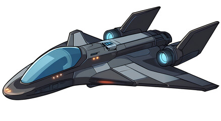 futuristic spaceship, in the style of cartoon style with transparent background.