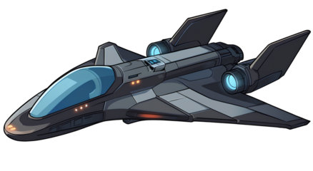 futuristic spaceship, in the style of cartoon style with transparent background.