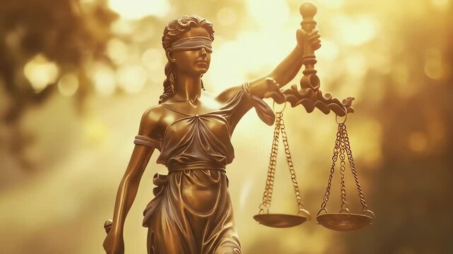 Bronze statue of Lady Justice holding scales and sword blindfolded