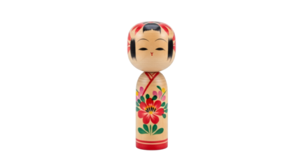 Kokeshi Doll: A vibrant traditional Japanese kokeshi doll, representing artistry and culture. Evokes a sense of history, craft, and cross-cultural appreciation.