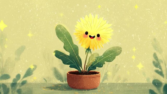 Smiling dandelion in pot illustration
