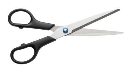 Open steel scissors with black handles on black background provides a sharp, precise, and clean imagery