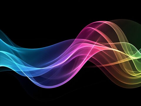 Dynamic neon smoke waves fluidly blending in vibrant rainbow hues abstract background