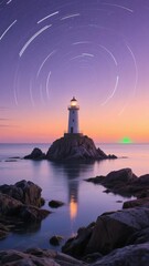Lighthouse at Dusk with Star Trails in the Sky