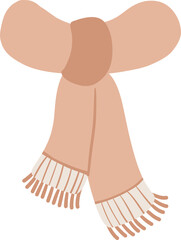 Flat vector illustration of a warm, knotted pinkish-brown scarf with fringed edges, a cozy winter fashion accessory in minimalist style.